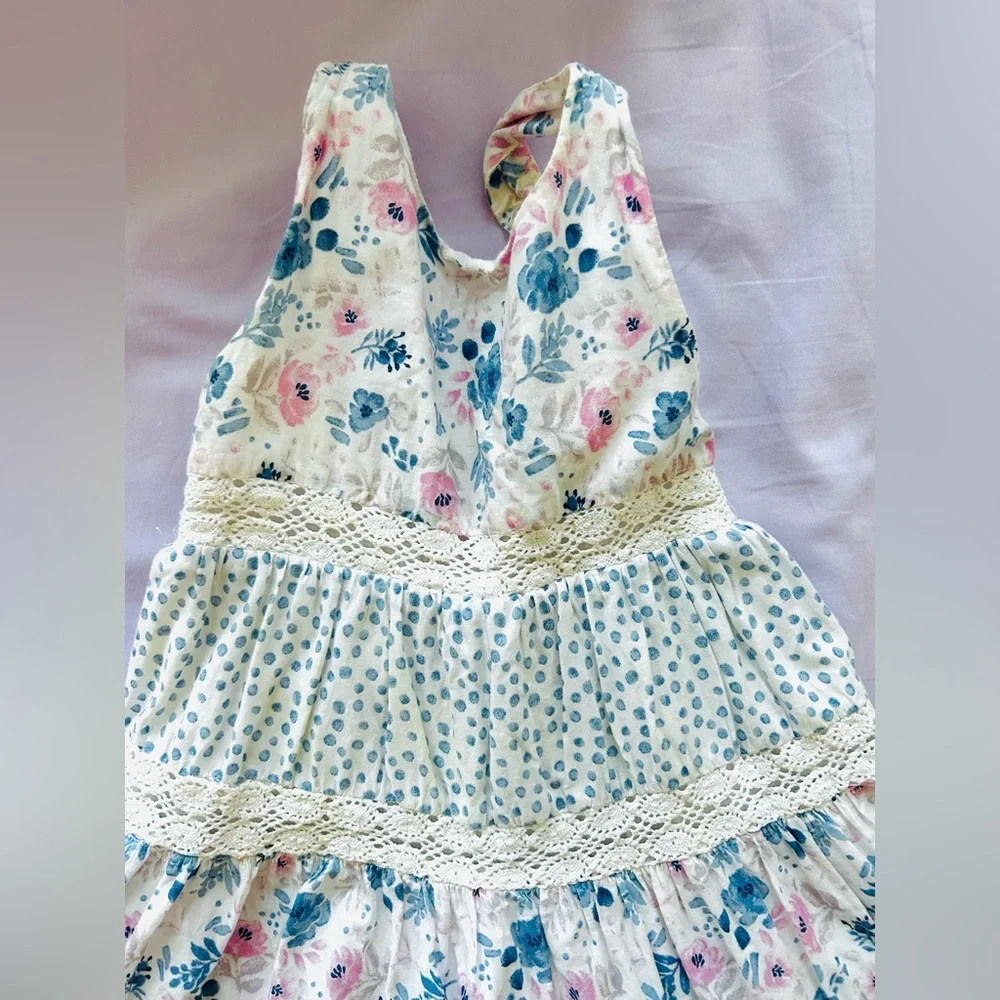 Tommy Bahama Girls Floral Crochet Tiered Lace Halter Cross Back Sundress 4T - Picture 3 of 9